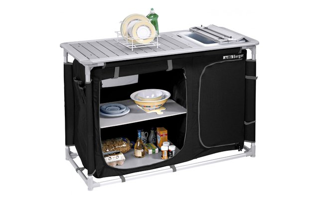 Mueble de cocina para camping Berger con fregadero, negro