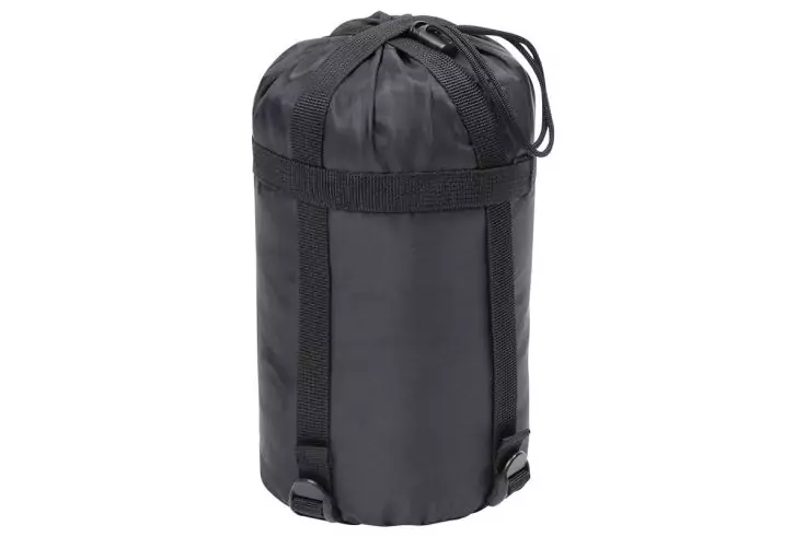Schwarzer, zylindrischer Packsack mit Kordelzug oben
