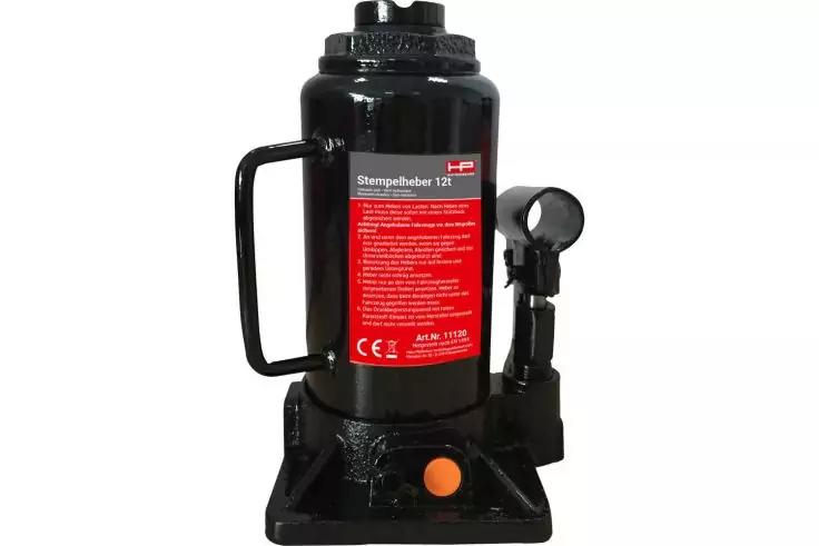 Zwarte fleskrik met rood etiket, zijhandgreep, zwarte voet en oranje knop