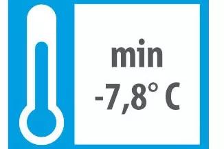 Blaues Symbol mit wei&szlig;em Thermometer links; rechts ein wei&szlig;es Feld mit dem Text 'min' und darunter '-7,8&deg; C'