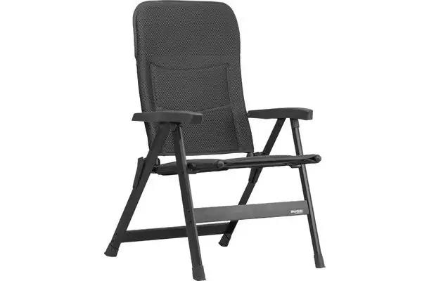 Klappstuhl mit gepolsterter R&uuml;ckenlehne und Sitz, dunkles Gestell, zwei Armlehnen