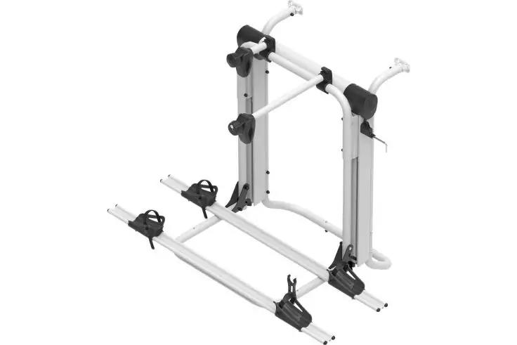 Metallgestell mit zwei parallelen Schienen, zwei vertikalen St&uuml;tzen, Klemmen und Riemen