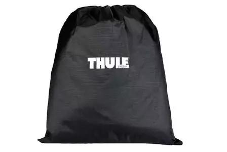 Schwarzer Beutel mit Kordelzug und wei&szlig;em 'THULE'-Logo in der Mitte