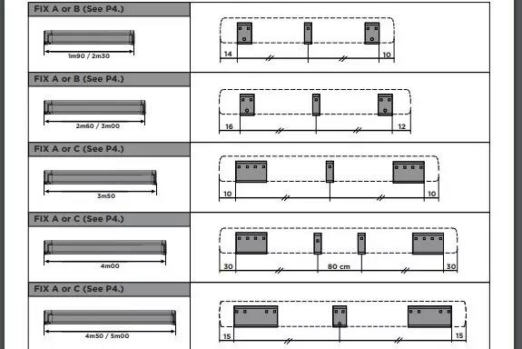 Schwarz-wei&szlig;e Zeichnung mit mehreren horizontalen Rechtecken, Ma&szlig;linien, gestrichelten Rahmen, kleinen schraffierten Quadraten und sichtbaren Zahlen und kurzen Texten