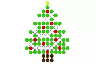 Dreieckige Anordnung aus gr&uuml;nen, roten und wei&szlig;en Kreisen, gelber Kreis an der Spitze, drei braune Kreise unten, wei&szlig;er Hintergrund