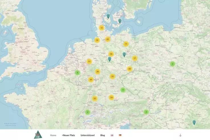 Digitale Karte von Norddeutschland und Umgebung mit gelben, gr&uuml;nen und blauen Markierungen