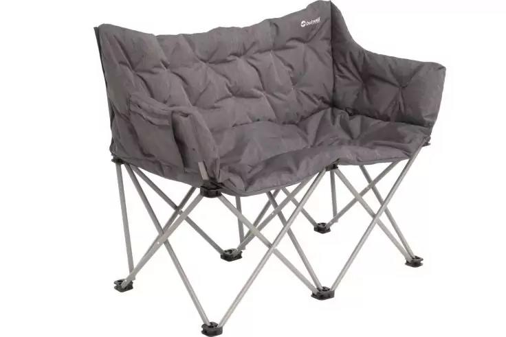 Fauteuil pliant double gris rembourré avec accoudoirs et structure métallique en croix