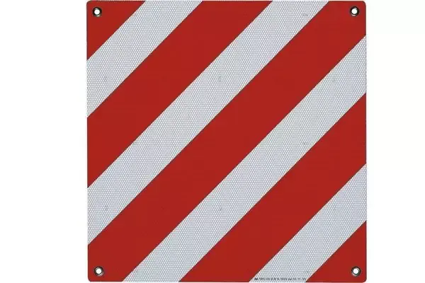 Pannello quadrato con strisce diagonali rosse e bianche, quattro fori agli angoli