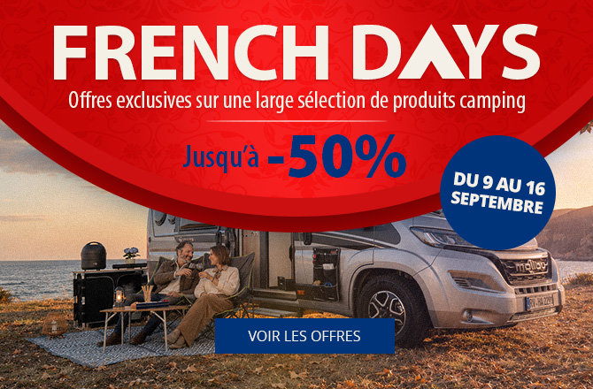 Logo des French Days avec cercle rouge et fond bleu