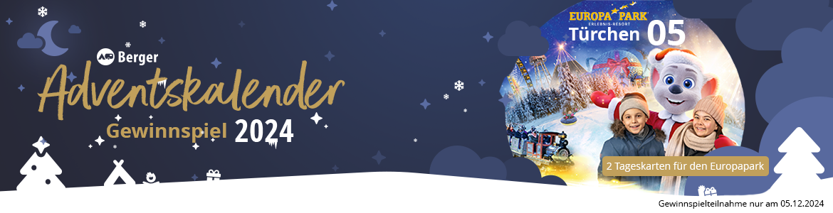 Bunte Weihnachtsillustration mit Schriftzug Adventskalender 2024 und weihnachtlichen Motiven