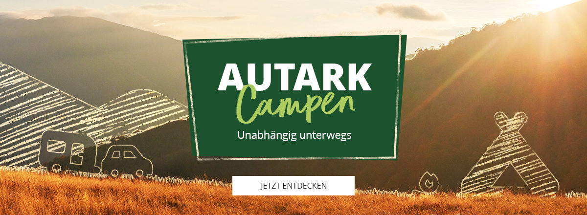 Slider Banner für Autark-Campen. Unabhängig unterwegs. 