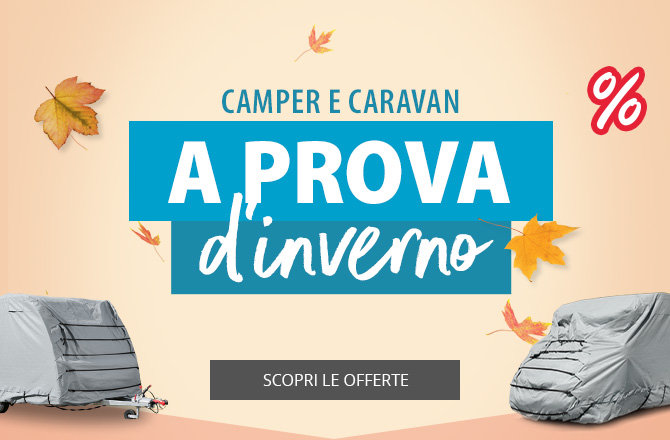 Striscione mobile per il Winterfest 2024. Prodotti offerti come coperture protettive per roulotte