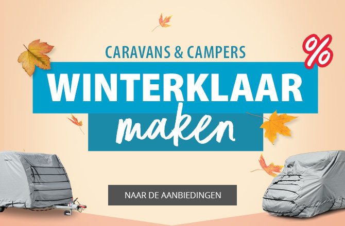 Mobiele banner voor het Winterfest 2024. Aangeboden producten zoals caravan beschermhoezen