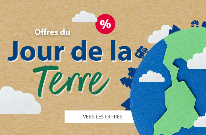 Slider mobile indiquant les offres du Jour de la Terre 2025