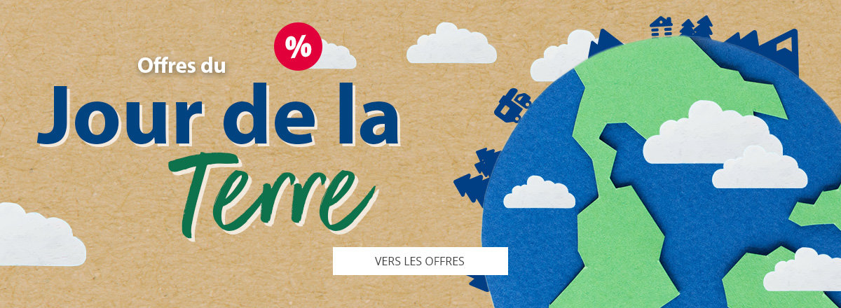 Slider de bureau indiquant les offres du Jour de la Terre 2025