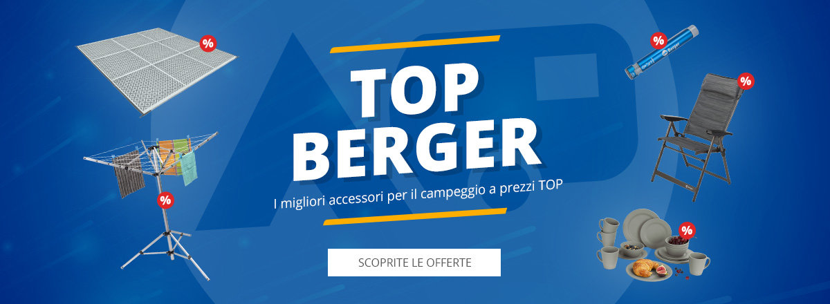 Banner con il testo Bergers Bestes e una busta nell'angolo in alto a sinistra, sfondo blu