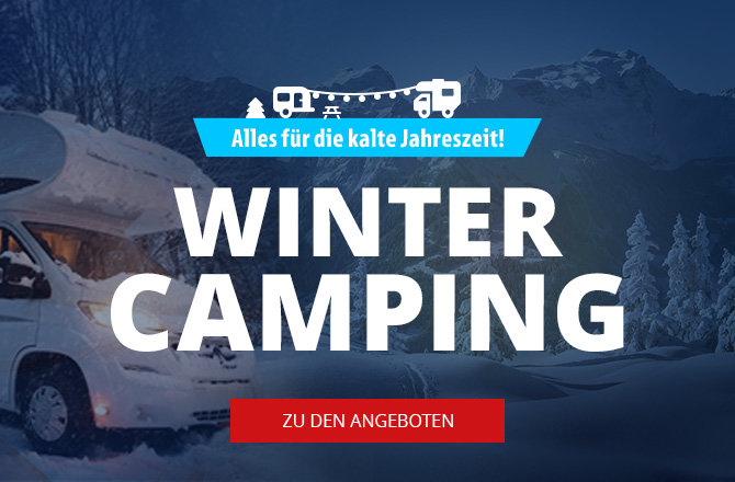 Mobil Slider Banner Winter-Camping Angebote mit winterlicher Hintergrund mit Van