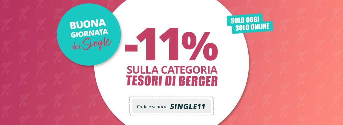 Sfondo sfumato rosa, grande cerchio bianco con il testo "ZUSÄTZLICH -11% AUF ALLES IM SALE", bollino turchese in alto a sinistra "HAPPY SINGLES' DAY", bollino turchese a destra "NUR HEUTE mit dem Aktionscode SINGLES11" e pulsante turchese "ZU DEN ANGEBOTEN"