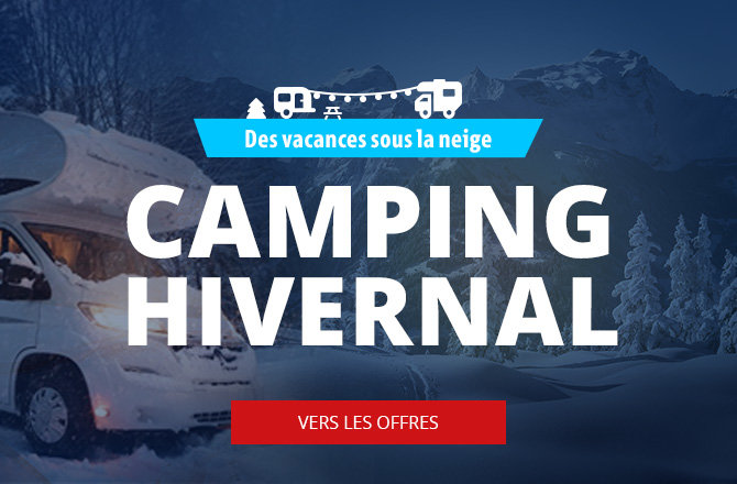 Mobil Slider Banner Offres de camping d'hiver avec fond hivernal avec van