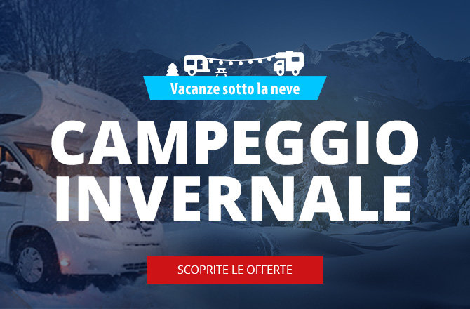 Mobile slider banner offerte campeggio invernale con sfondo invernale con furgone