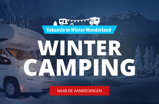 Mobiele slider banner winter camping aanbiedingen met winter achtergrond met bestelwagen
