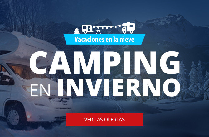 Banner deslizante móvil ofertas de camping de invierno con fondo de invierno con furgoneta