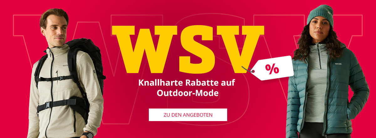 Desktop Slider Banner für WSV Produkte. Knallharte Rabatte auf Outdoor-Mode. Frau und Mann abgebildet.