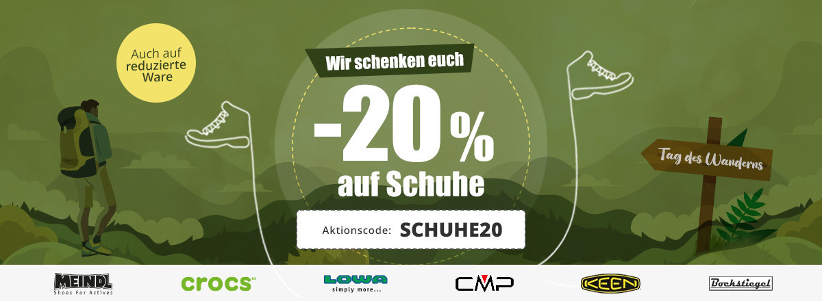 Desktop Slider mit Aktionscode für 20% Rabatt auf Schuhe