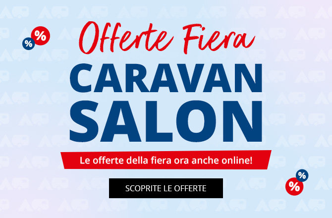 Immagine blu con grande testo 'ONLINE MESSE ANGEBOTE', striscia rossa sotto con il testo 'Starke Messe-Preise jetzt auch online!', rettangolo nero con il testo 'ZU DEN ANGEBOTEN', sfondo azzurro chiaro con motivo ripetuto e piccoli cerchi con il simbolo percentuale