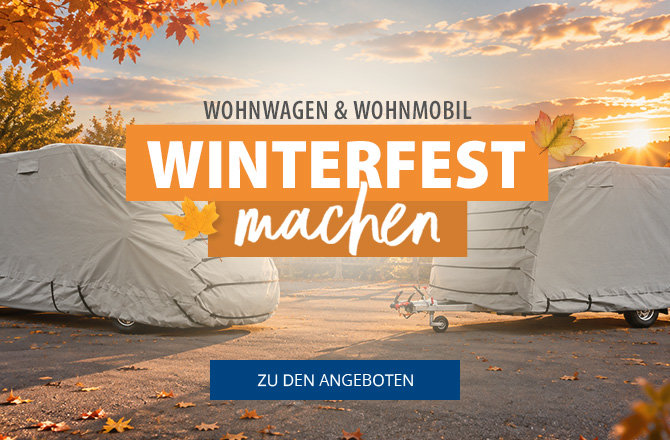 Mobil Banner für das Winterfest 2024. Produkte im Angebot wie Wohnwagen Schutzhüllen