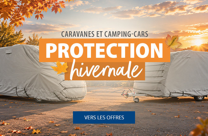 Bannière mobile pour le Festival d'hiver 2024. Produits dans l'offre comme Housses de protection pour caravanes