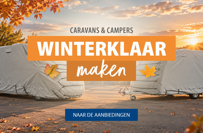 Mobiele banner voor het Winterfest 2024. Aangeboden producten zoals caravan beschermhoezen