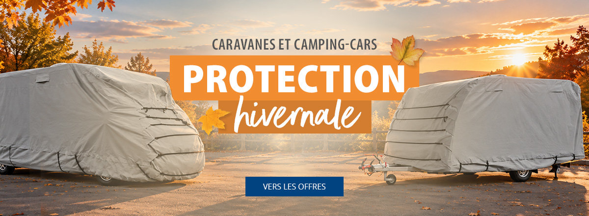 Bannière de bureau pour le Festival d'hiver 2024. Produits dans l'offre comme Housses de protection pour caravanes