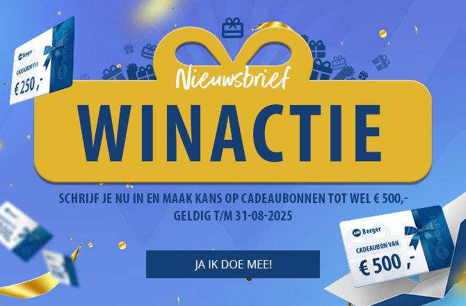 Berger nieuwsbrief mobiele slider wedstrijd, win waardebonnen tot 500 euro