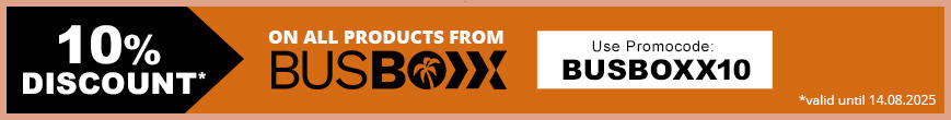 Advertising banner with discount offer for bus boxes