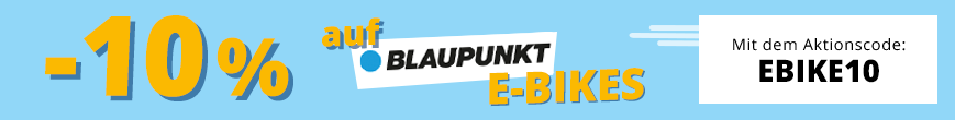 Ein gelbes Banner mit blauem Text, das einen Rabatt von 10 % anzeigt, begleitet von einem blauen Einkaufswagen