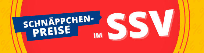 Roter Schriftzug mit weißen Buchstaben SSV auf rotem Hintergrund