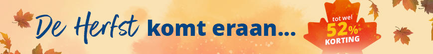 Beige banner met oranje bladeren, links de tekst 'Herbst-ANGEBOTE', rechts een oranje badge met de tekst 'bis zu -52% SPAREN'