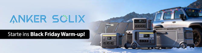 Graphic with text 'ANKER SOLIX', blue badge 'Up to 30% off', three dark rectangular devices with displays, gold percent tag, blue and sand-colored background