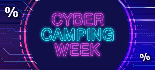 Werbebild für Cyber Camping Week mit Prozentzeichen