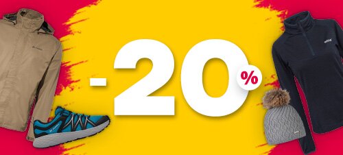 Gelber Hintergrund mit schwarzen Umrissen von Kleidung und Schuhen sowie roten Kreisen mit Prozentzeichen