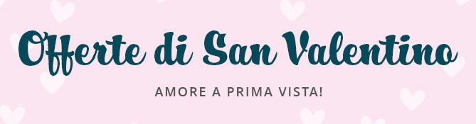 Sfondo rosa con cuori bianchi, grande testo verde scuro 'Valentinstag Deals', sotto testo pi&ugrave; piccolo 'ANGEBOTE ZUM VERLIEBEN!'