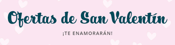 Fondo rosa con corazones blancos, texto grande verde oscuro 'Valentinstag Deals', abajo texto m&aacute;s peque&ntilde;o 'ANGEBOTE ZUM VERLIEBEN!'