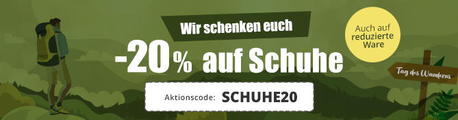 Rotes Schild mit Text '-20% auf Schuhe'