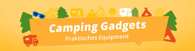 Illustration von Campingausr&uuml;stung mit Zelt, Taschenlampe und Karte