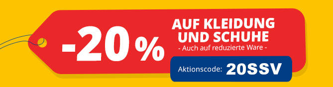 Wei&szlig;er, abgerundeter Banner mit rotem Text '-20% AUF KLEIDUNG & SCHUHE' und darunter grauer Text 'Mit dem Aktionscode: HERBST25'; oranger Verlaufshintergrund mit je einem orangefarbenen Blatt links und rechts