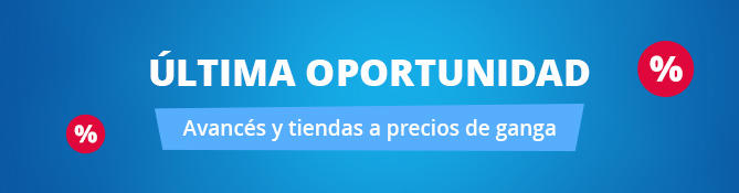 Bandera azul con gran texto blanco 'LETZTE CHANCE', texto blanco m&aacute;s peque&ntilde;o 'Vorzelt & Campingzelte zum Sparpreis', etiqueta roja colgante con 'SALE' y s&iacute;mbolos de porcentaje rojos