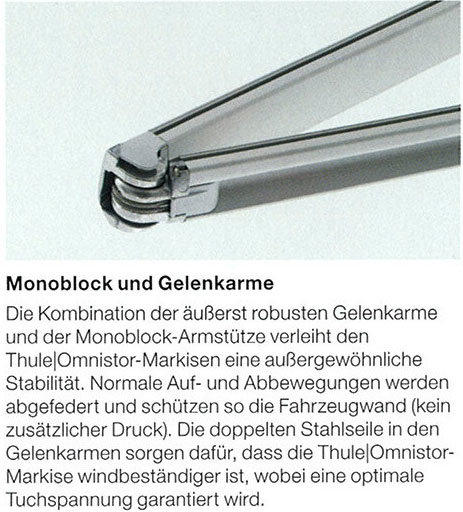 Close-up van stevige scharnierarmen en monoblock armsteunen van een luifel