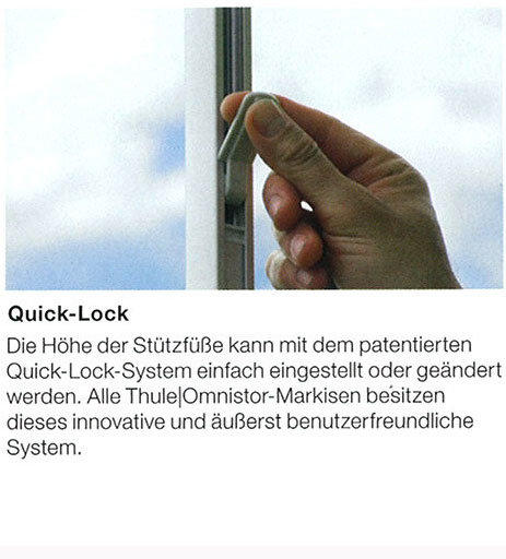 Hand stelt hoogte van steunpoot in met Quick-Lock-systeem