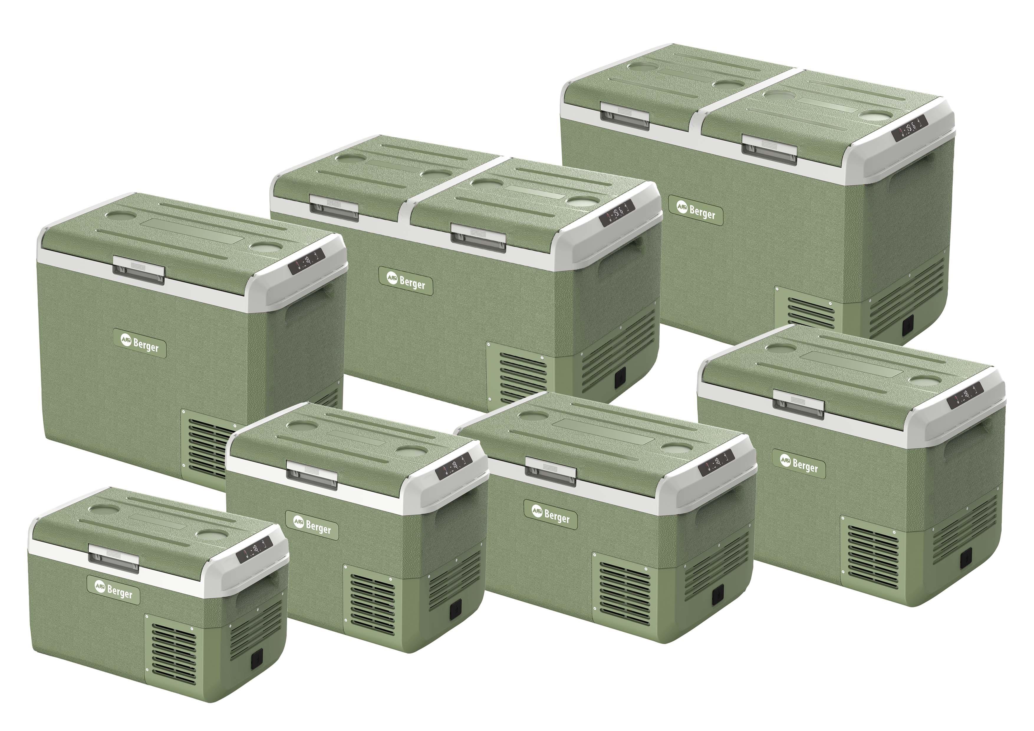 Die Berger EPL-Serie mit 7 Varianten: mobile Kompressor-K&uuml;hlboxen in verschiedenen Gr&ouml;&szlig;en f&uuml;r Camping und Outdoor.